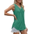 thumbnail image 5 of MOSHU V Neck Tank Tops for Women Flowy Pleated Sleeveless Shirts Loose Fit Women Tops Dressy Curved Hem Summer Tops, 5 of 12