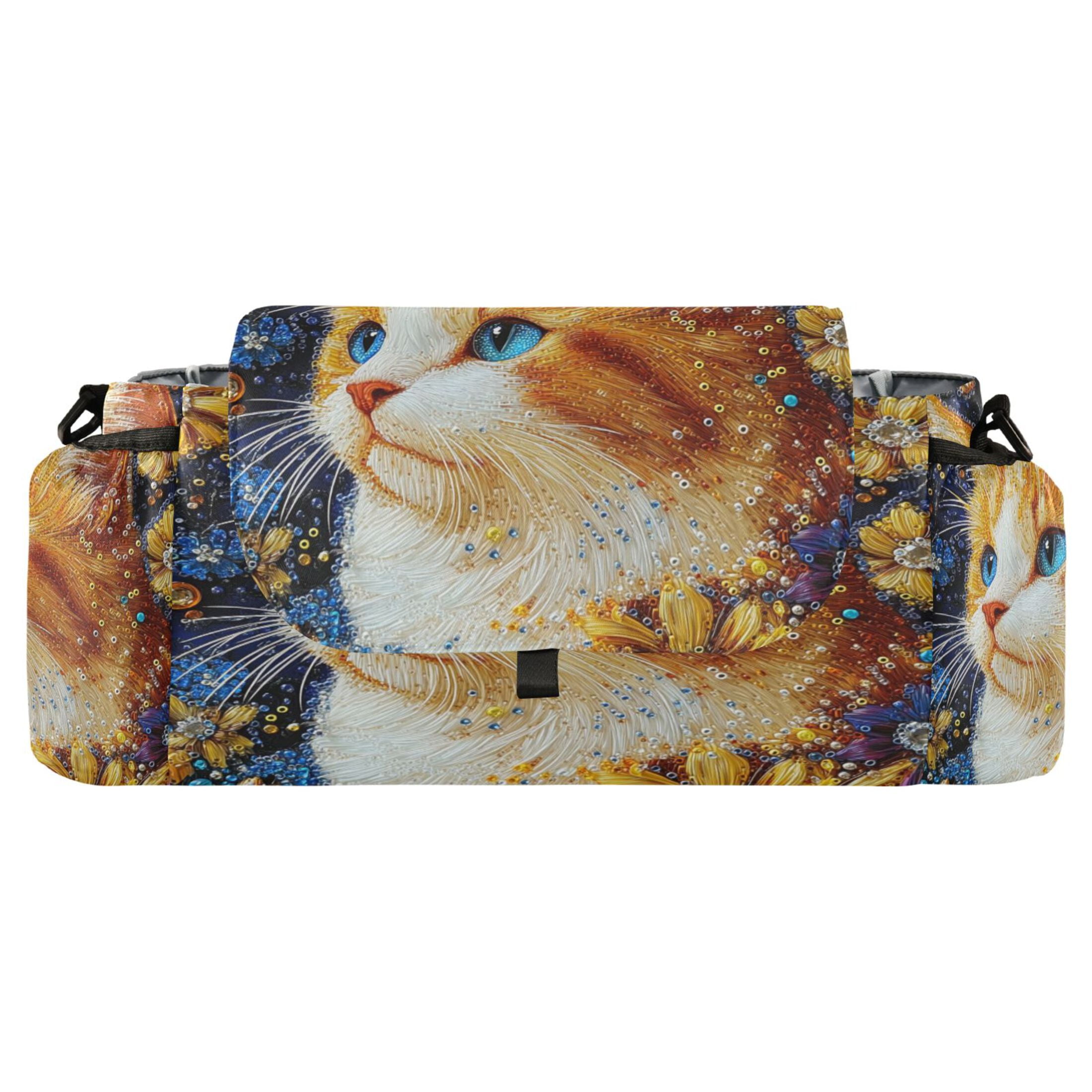 DIXRUYEE Stroller Organizer Bejeweled Cat Among Blooms Printed