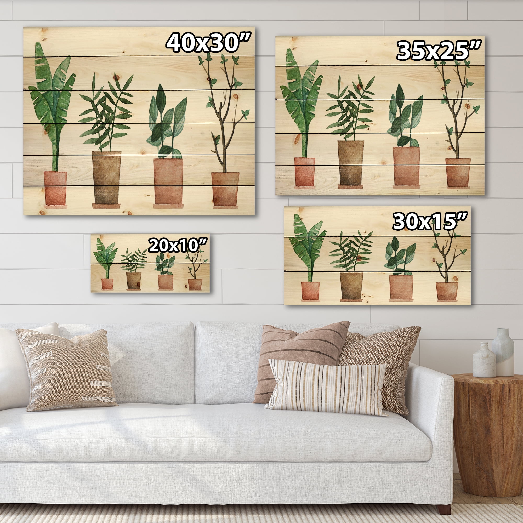 Designart 'Duo of Potted Flowers House Plants In Claypots' Farmhouse Print on Natural Pine Wood
