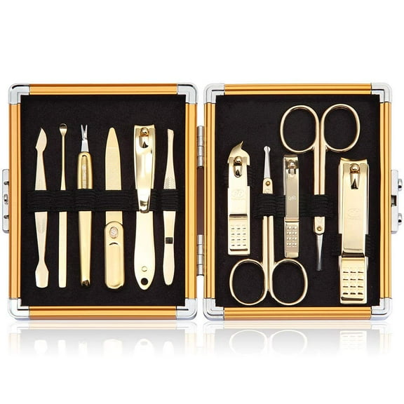 Korean Nail Clipper! World No. 1 Three Seven (777) Travel Manicure Grooming Kit Nail Clipper Set (11 PCs), MADE IN KOREA, SINCE 1975 (Gold)