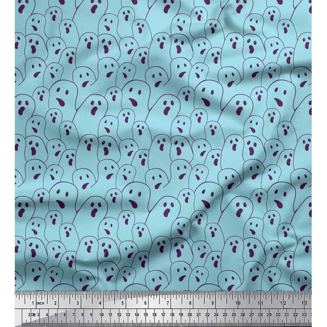 Soimoi Polyester Crepe Fabric Ghost Halloween Print Fabric by The Yard 52 Inch Wide