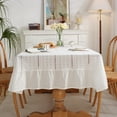 thumbnail image 1 of French Country White Cotton Lace Tablecloth Embroidered Ruffled Design, 1 of 9