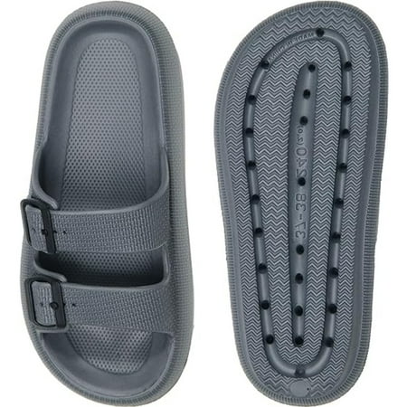Double Buckle Sandals Adjustable for Women Men Flat Sandals Pillow Cloud Slippers Comfort Slide Waterproof Slip-on Shower Shoes Seaside