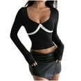 thumbnail image 2 of Qulqfy Women's Crop Blouses Boat Neck Long Sleeve Black Lace Blouses Party Tight Tops for Women L, 2 of 5