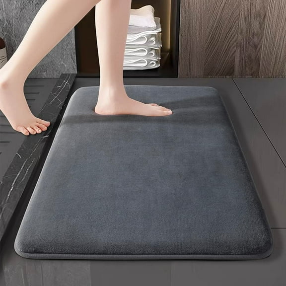 Rugs, Ultra Absorbent & Non-Slip Memory Foam, Machine Washable, Soft Velvet Bath Mats, Easier to Dry for Bathroom Floor (17"×24", Dark Grey)