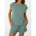 thumbnail image 5 of ZANKLEY Womens Crew Neck Two Piece short Sets Cap Sleeve Drawstring Summer Sweatsuit with Pocket, 5 of 12