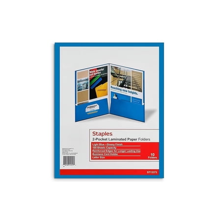 Staples 2-Pocket Laminated Folders Light Blue 30/Carton ST13373-CCVS