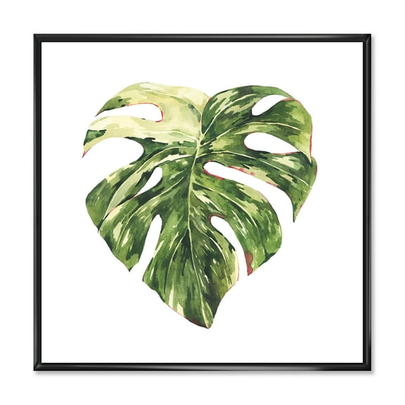 Designart 'Tropical Green Leaves On White In Summer Times III' Tropical Framed Canvas Wall Art Print