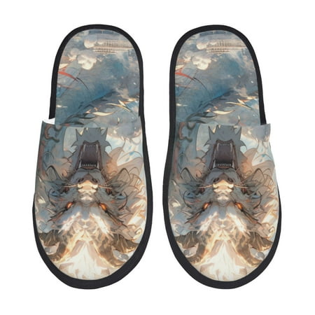 Balery Cool Cloud White Dragon Slient Indoor Furry Fleece Comfort House Shoes Soft Non-Slip Home Shoes Cotton slippers House Slippers-- Medium