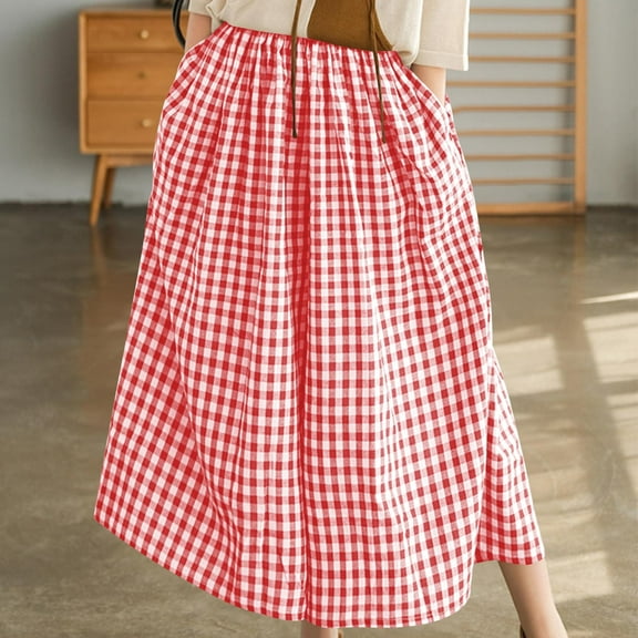 Cutuoiiu Women's Casual Wide Leg Capri Pants Gingham Plaid Print Elastic Waist with Pockets Loose Fit for Daily Wear Gifts