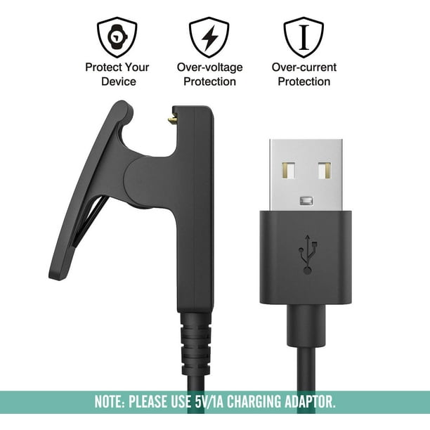Pack of 2 Charger for Garmin Lily Forerunner 30 35 230 235 630 645 Music 735XT Approach G10 S20 Vivomove HR USB Clamp Data Cable Charging Station Charging Clip Portable Charging Cable 100 cm Black Wal...