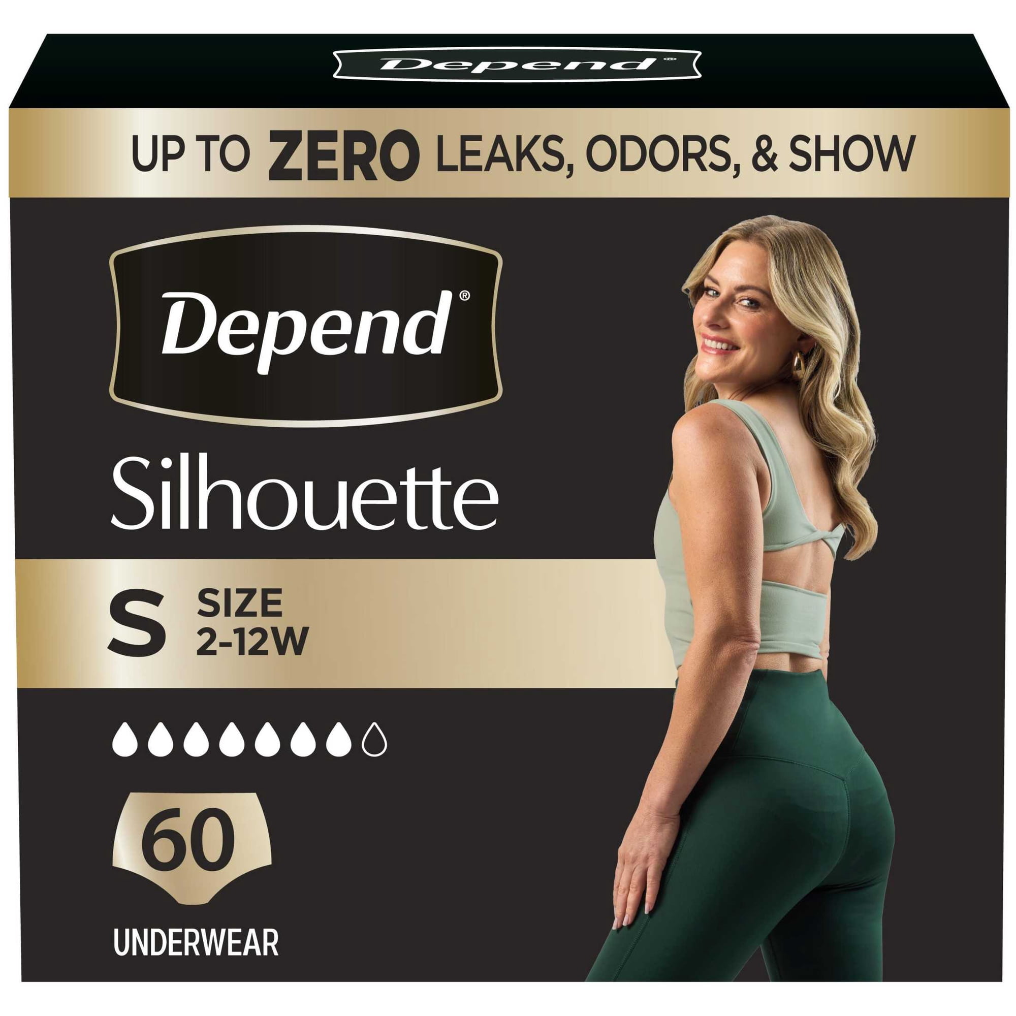 Depend Silhouette Women’s Incontinence & Postpartum Bladder Leak Underwear, S, 60 Count