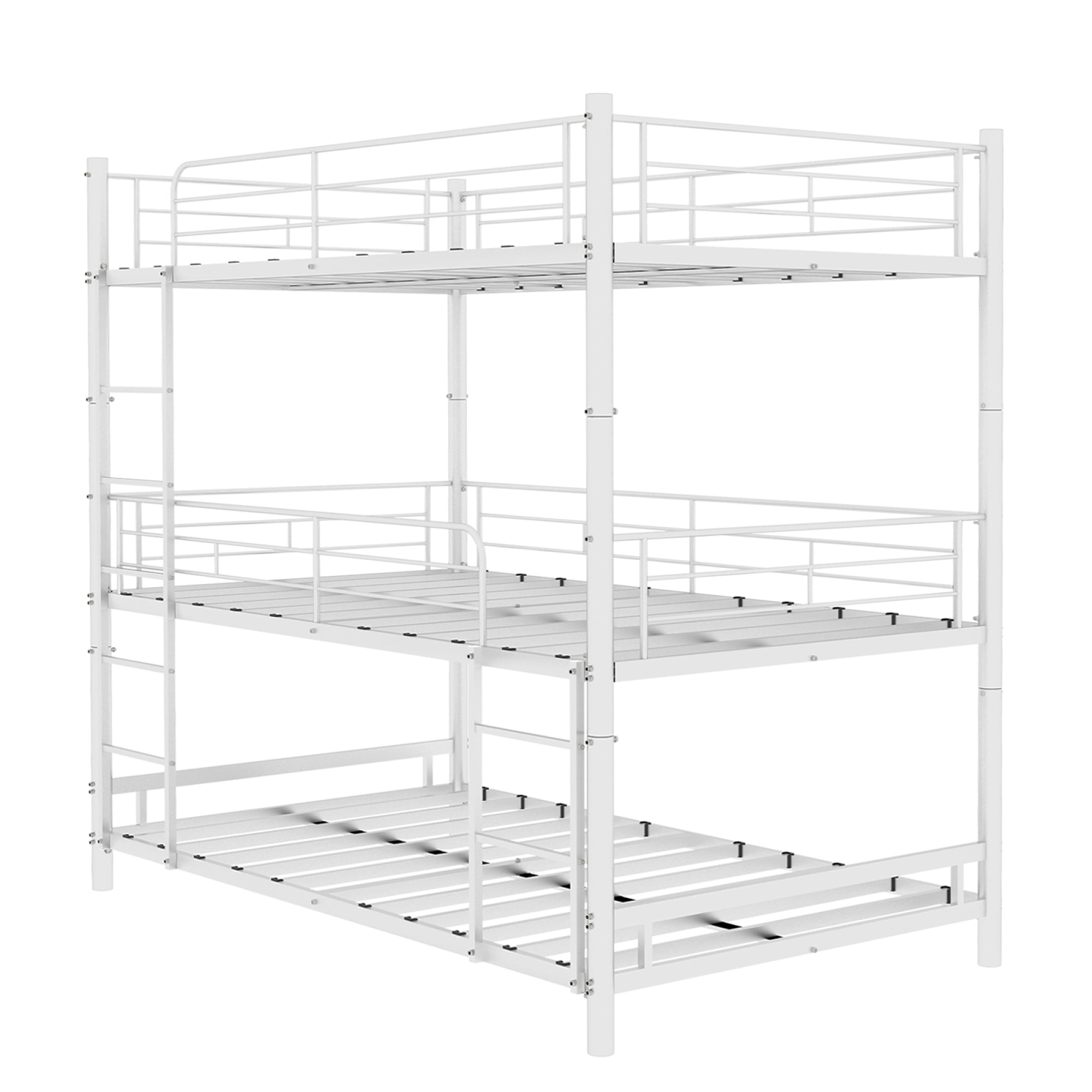Metal Triple Bunk Bed, Twin Over Twin Over Twin Heavy Duty Bunkbeds with Full-Length Guardrail Family-Friendly for All Ages, Bedroom, No Box Spring Needed, Easy Assembly