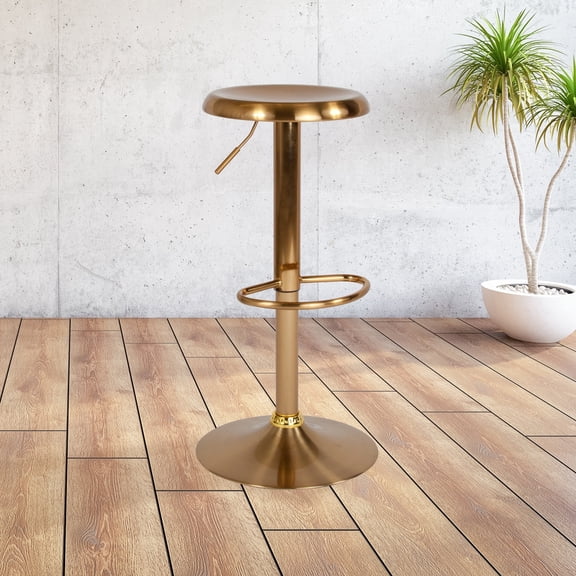Open Box Flash Furniture Madrid Series Adjustable Height Backless Retro Metal Barstool with Footrest, Gold