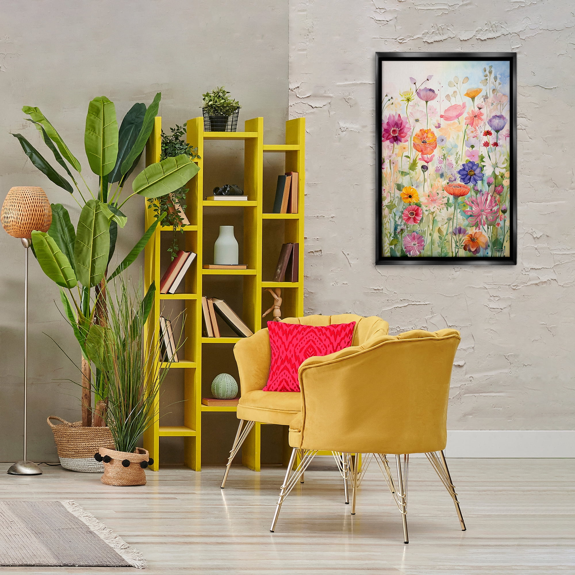 Stupell Industries Bright Floral Garden Botanical & Floral Painting Black Floater Framed Art Print Wall Art, 21 x 31