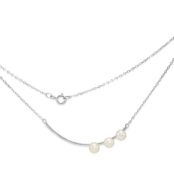 Tilo Jewelry Solid 925 Sterling Silver Freshwater Pearl Curved Bar Necklace for Women & Unisex | 18 Inch Cable Chain