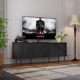 thumbnail image 5 of Modern 70" TV Stand for 80" TV, Wood Entertainment Center with Storage and Shelves, Tambour Door, Walnut, 5 of 6