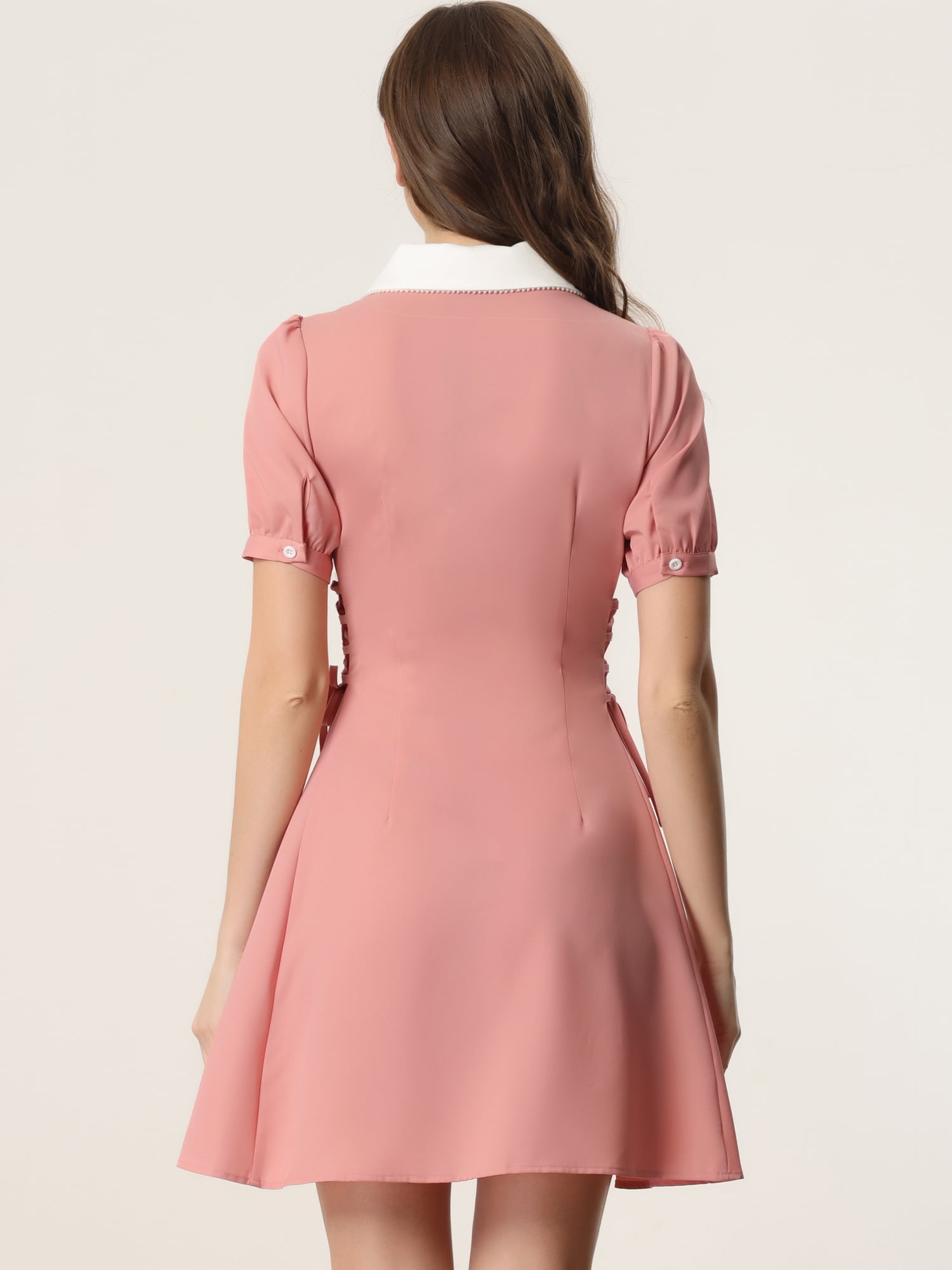 DARING DIVA Women's Contrast Button Down Lace up Dress M Pink
