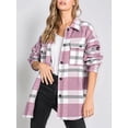 thumbnail image 6 of Women'S Flannel Plaid Shacket Fall Outfits Long Sleeve Button Down Shirts Jacket Coats with Side Pockets Pink S, 6 of 8