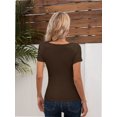 thumbnail image 2 of Women Ribbed Short Sleeve Shirts Scoop Neck Slim Fitted Basic Tees Tops Summer Trendy, 2 of 8