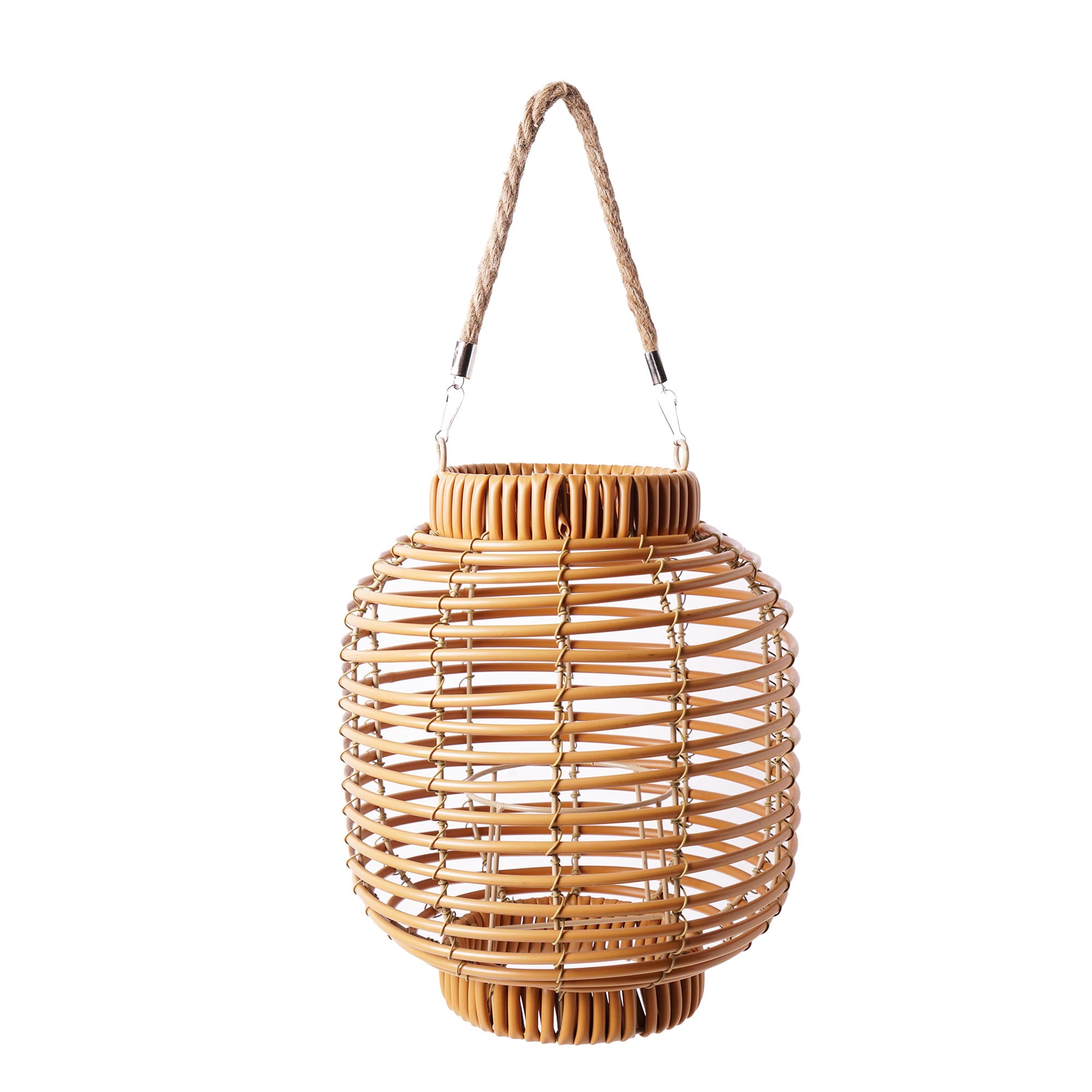 Boho PVC Rattan & Iron Hanging Lantern with Candleholder - 11" x 9.45" x 9.45"