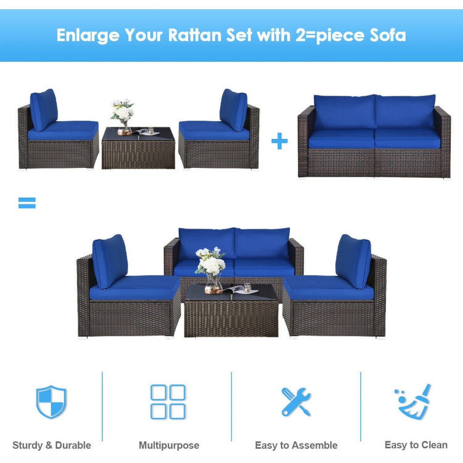 Aimee Lii 2PCS Patio Rattan Sectional Conversation Sofa Set, Outdoor Patio Set, Navy Aimee Lii 2PCS Patio Rattan Sectional Conversation Sofa Set, Outdoor Patio Set, Navy