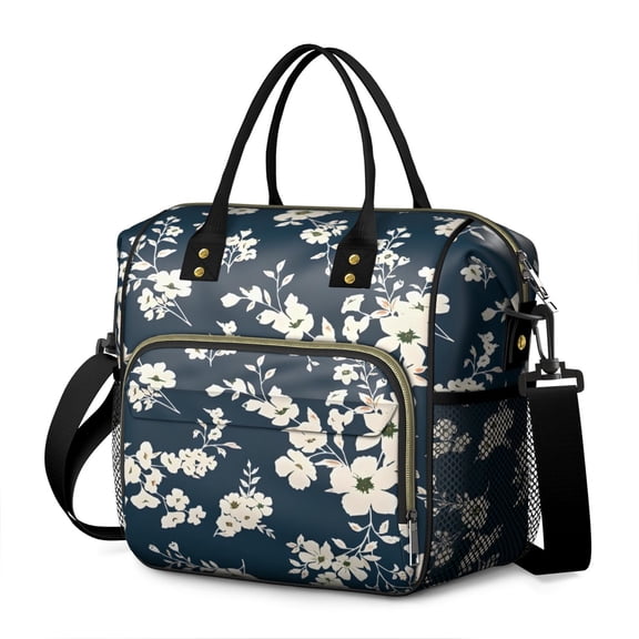 Pioneer Flower Floral Print Pattern Womens Lunch Box for Work,Insulated Large Lunch Bag for Tween and Teen,Loncheras Para Mujer,Leakproof Adult Lunch Bag for Work,Beach,Travel,Picnic,Camping