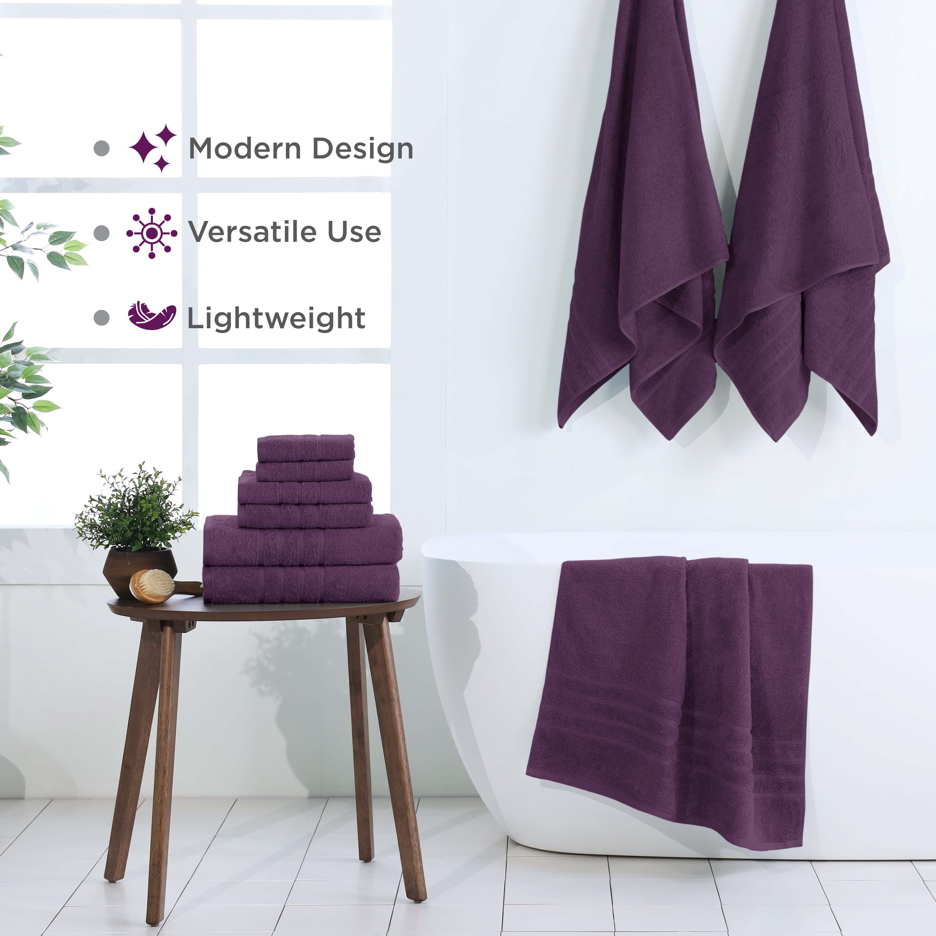 Martex 6-Piece Towel Set | 100% Cotton Soft & Absorbent Bath Towels | Dark Purple