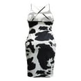 thumbnail image 3 of Women Halter Bodycon Sleeveless Ruched Spaghetti Strap Tie Dye Printing Club Party Mini Dress, 3 of 6
