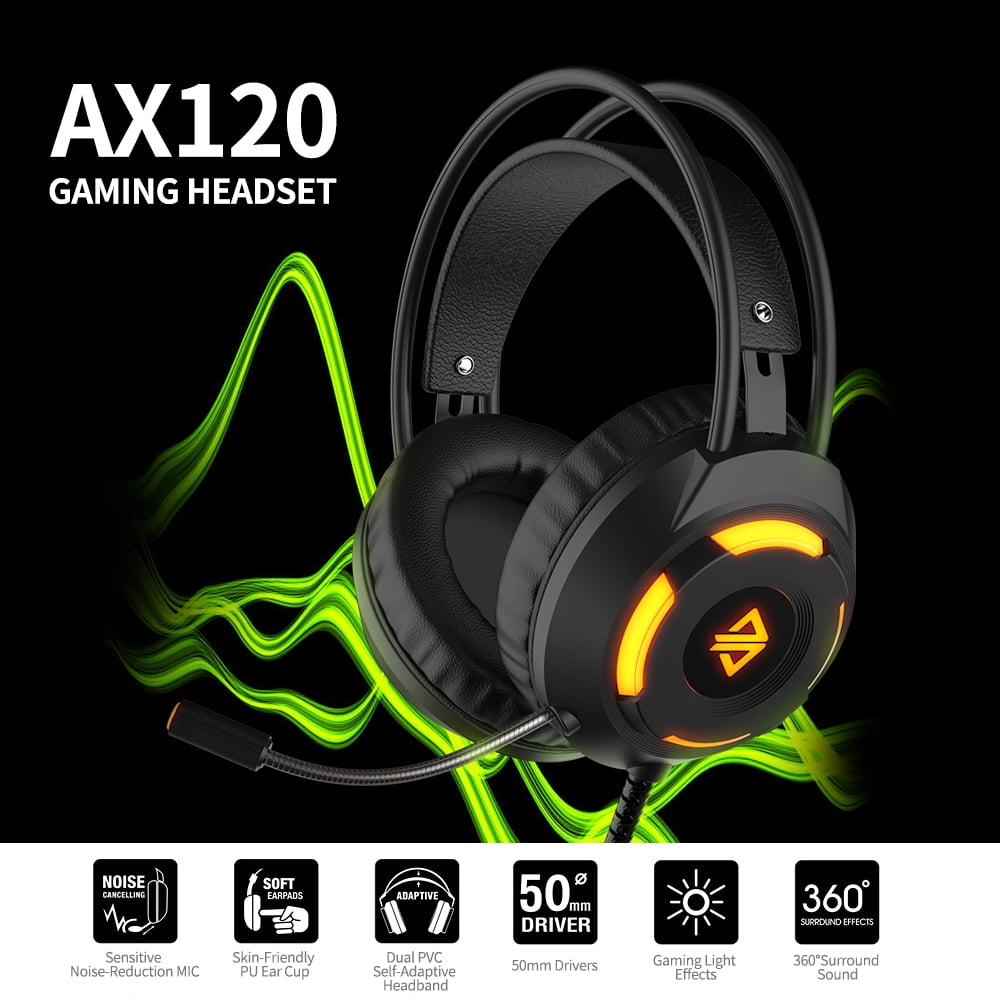 Ajazz AX120 USB Wired Headset 3.5mm Stereo Gaming Headset Noise Cancelling Headphone with Mic