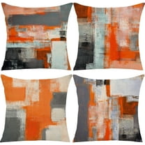Orange Black Grey Throw Pillow Covers 18x18 Set of 4 Decorative Cushion Cover White Abstract Art Painting Pillowcase for Sofa Bedroom Living Room Decor