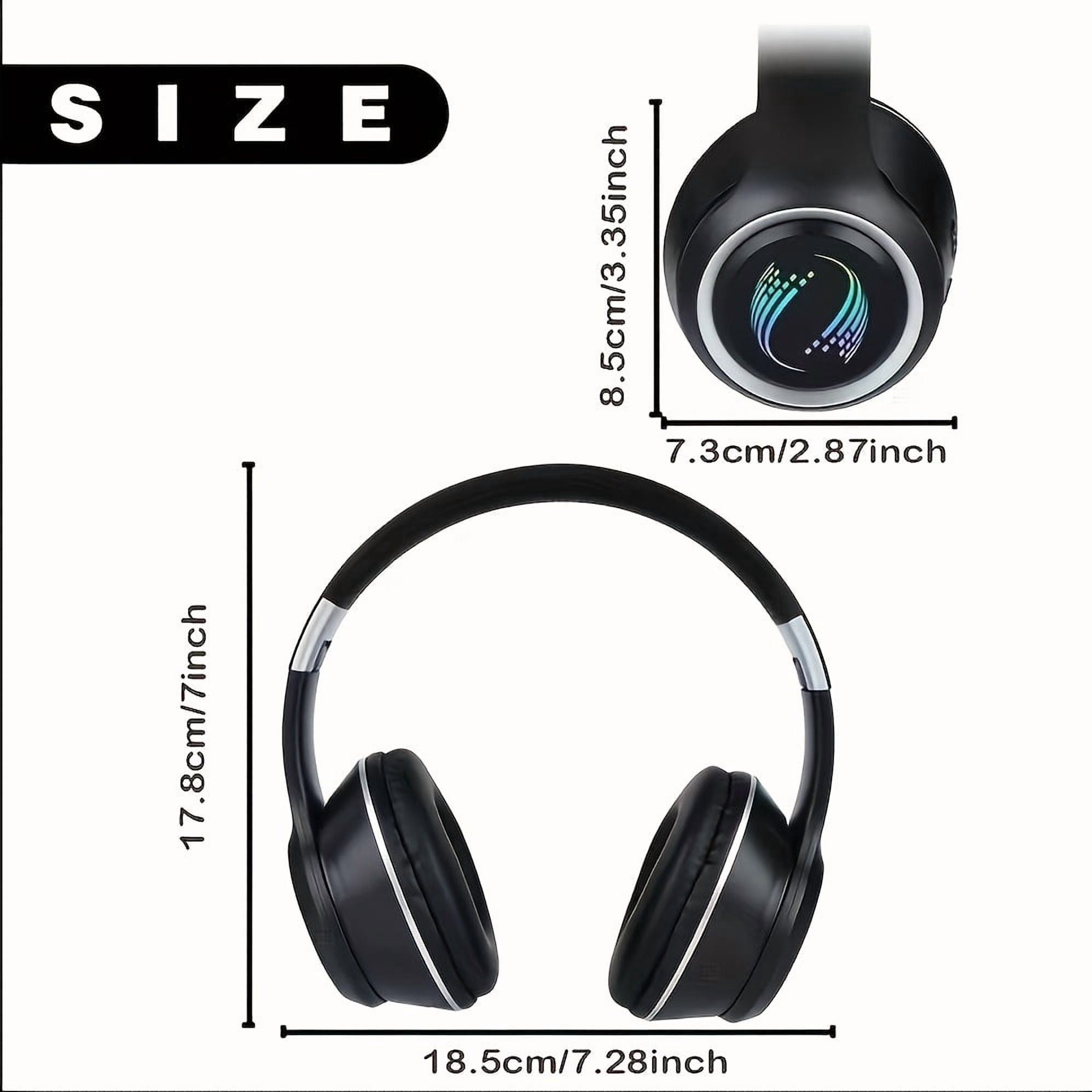 Foldable Wireless Over-Ear Headphones - Long Playtime, Wireless Stereo, Soft Earmuffs, TF Card Player - Comfortable, Portable for Smartphone & Laptop, USB Type-C Charging