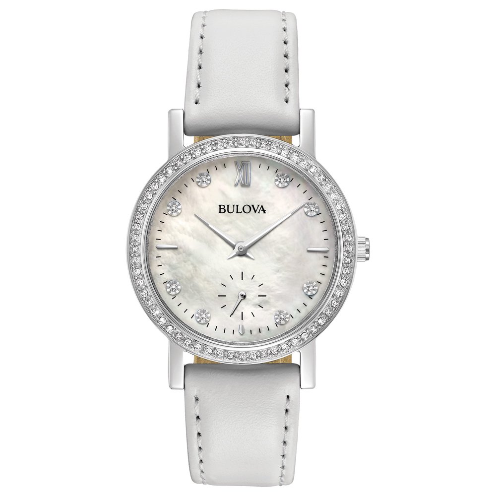 Bulova Bulova Factory Refurbished Women's White Leather Strap Crystal