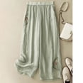 thumbnail image 4 of Delayuji Womens Cotton Linen Pant Chinese Staly Embroidered Wide Leg Pants Loose Elastic Waist Straight Casual Pants Summer M-4XL, 4 of 5