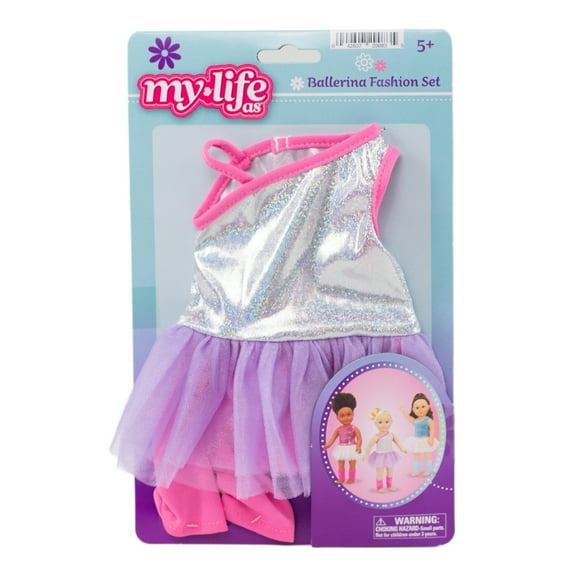 My Life As Ballerina Fashion Set for 18-inch Doll, 3 Pieces Included, Silver with Pink and Purple