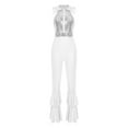 thumbnail image 2 of Nyeemya Combinaison Évasée pour Femmes Justaucorps Scintillant Sans Manches Pantalon Combinaison Argent TTG, 2 of 6