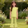 thumbnail image 1 of Zpanxa Girls Matching Sets Solid Color Flutter Sleeve Sleeveless Top with Flared Long Pants 2 Piece Set 12 Months, 1 of 6