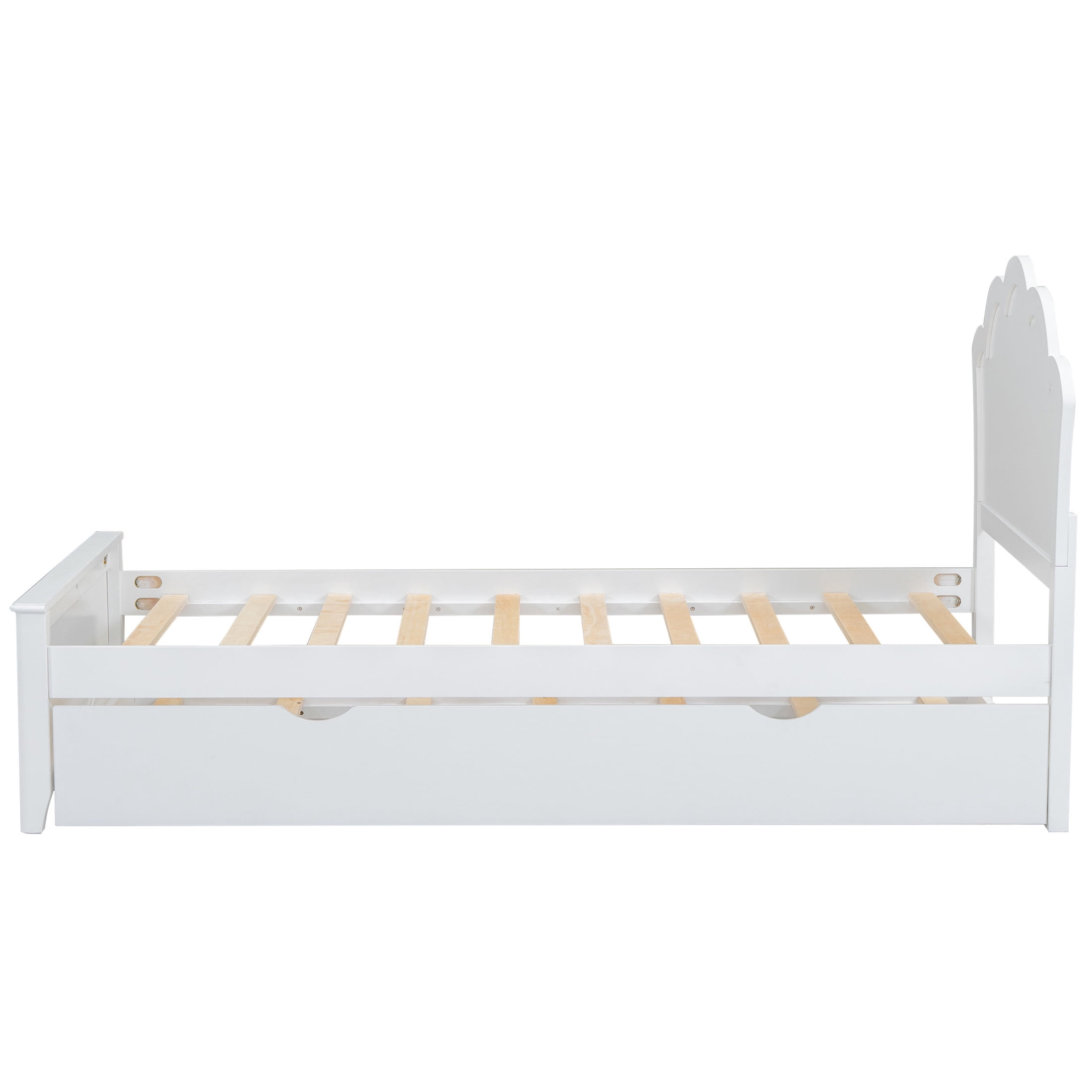 Noble House Junhill Twin Size Wood Platform Bed with Headboard and Twin Trundle, Solid Pine Wood, White