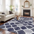 thumbnail image 4 of 8x10 Washable Area Rug, Vintage Texture Non-Slip Extra Large Rectangle Rug for Living Room Bedroom, Classic Blue Stripe Decorative Indoor Floor Mat for Home Decor, 4 of 9