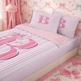 thumbnail image 3 of Meiyoeat Lovely Bow Letter B Zipper Full Size Comforter Sets with Fitted Sheet and 2 Pillowcases for Girls Teens, Gentle Stripe Zipper Bedding Set, Light Pink White,4pcs,Pink Reversible, 3 of 6