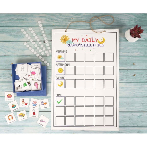 Inkdotpot Kids Daily Responsibility Checklist, Hanging Chore Chart- Childrens Job Poster- Morning/Evening Daily Routine- Daily Task List-KPQ