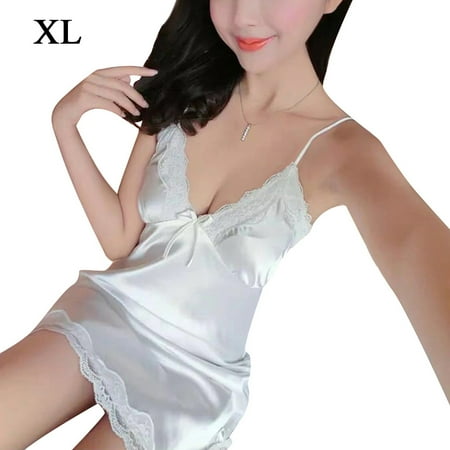 

ELENXS Dido Nightdress Women Girl Lace V Neck Sleepwear Dress Nightgown