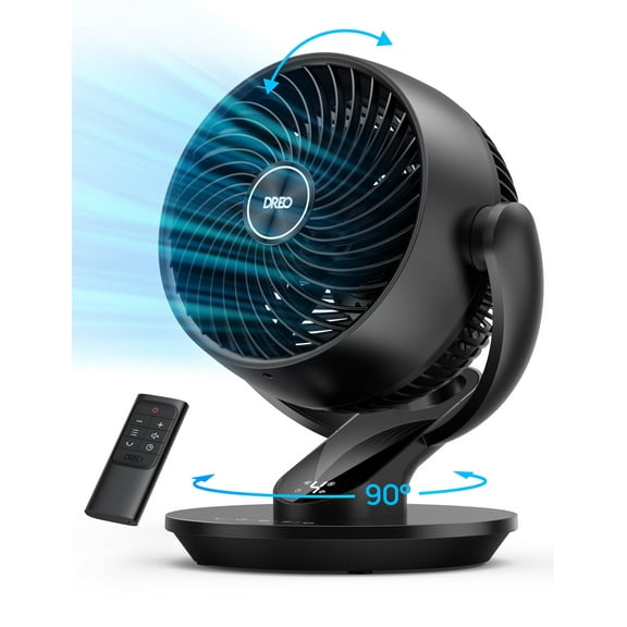 Dreo Fan for Whole Room, 70ft Powerful Airflow, 13 Inch Quiet Oscillating Table Fans with Remote, Air Circulator Fan for Bedroom, 120° Adjustable Tilt, 4 Speeds, 8H Timer, Home,Office