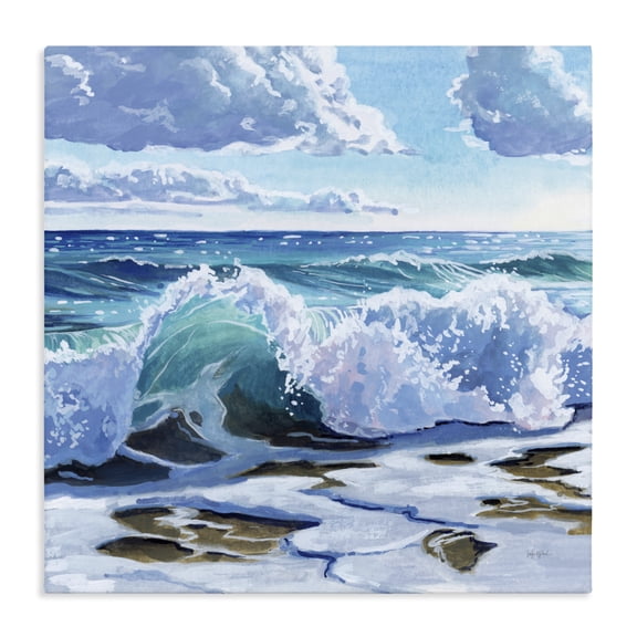 Stupell Industries Tropical Curling Aqua Wave on Shore Canvas Art, 17 x 17, by Kate Jarvik Birch