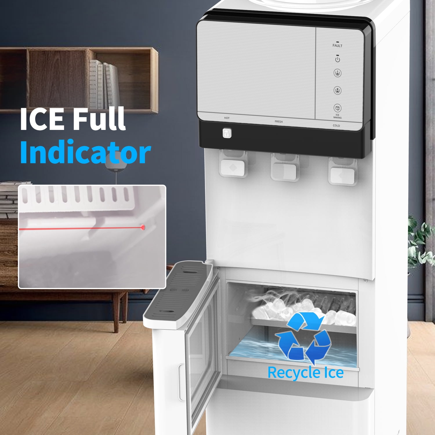 SOOPYK Hot and Cold Water Cooler Dispenser with Ice Maker for 5 Gallon Bottle  27 lbs in 24 hrs Perfect for Home Office white