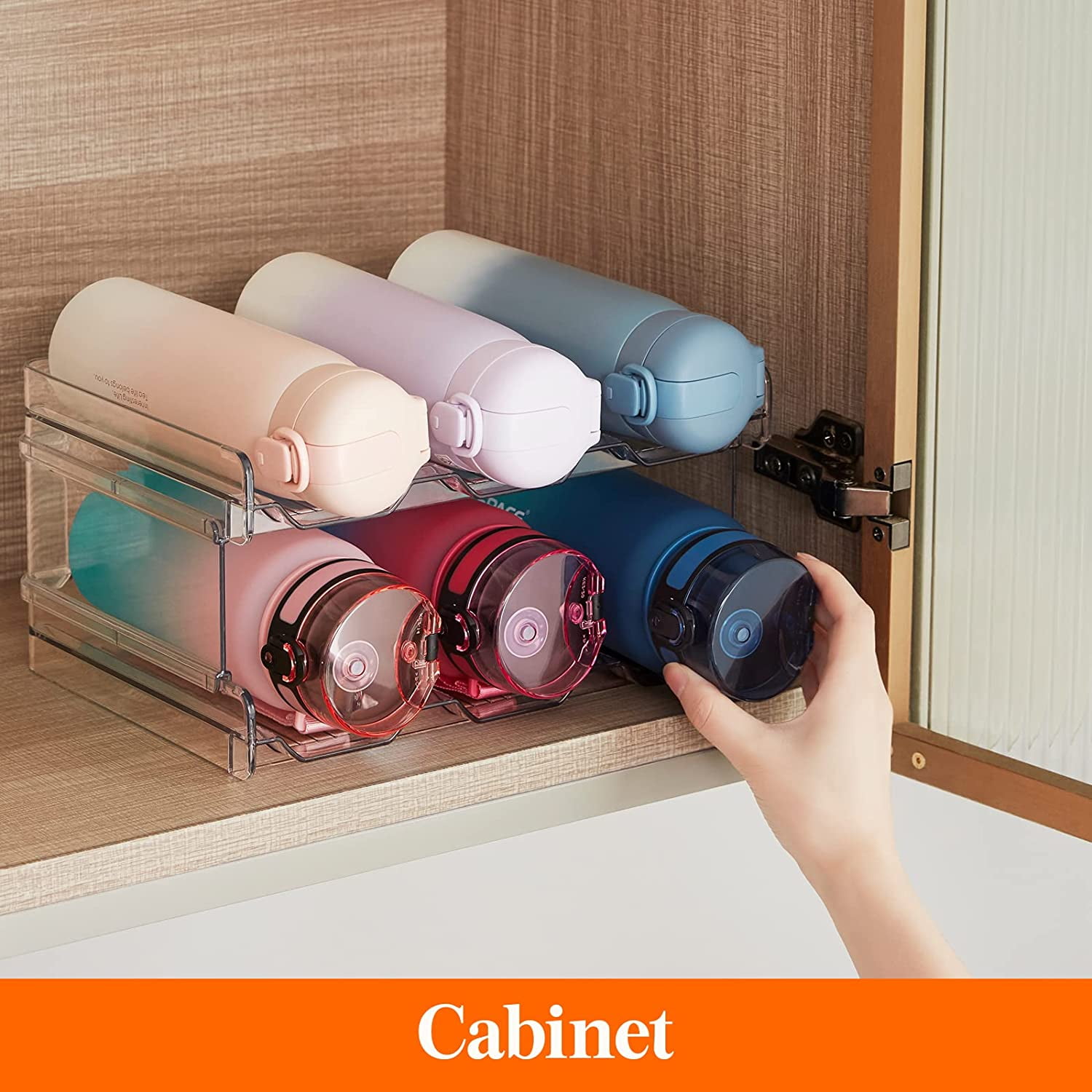 Jinsinto Stackable Water Bottle Organizer for Cabinet Freezer Pantry Plastic Cup Holder for Kitchen Countertop Storage Cupboard Office Pack of 2 Each Rack Holds 3 Containers Walmart
