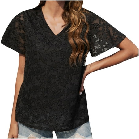 

Women s Summer Lace Blouse Casual V-Neck Short Sleeve Party Tunic Tops Gift Shirts for Women