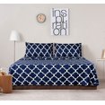 thumbnail image 2 of Juego de cama King Brillar Quatrefoil azul marino con patrón blanco 1 sábana ajustable 2 fundas de almohada microfibra cepillada suave resistente al encogimiento y a la decoloración, 2 of 5