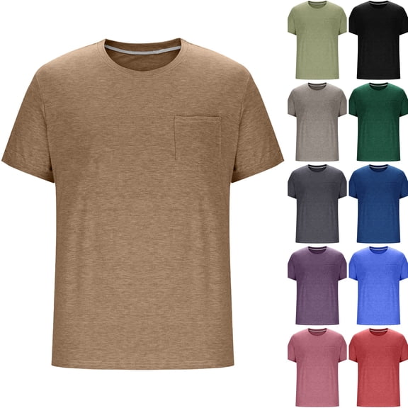 WULMLEO Mens T-Shirts Summer Crew Neck Casual Shirts Plain Short Sleeve Basic Tees Light Brown M