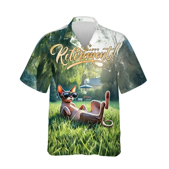 Happy Retirement with Sphynx Enjoy Life Rest Time Hawaiian Shirt Breathable Summer Unisex Merch Cat Lover Kitten Owner Gifts Idea - 02027